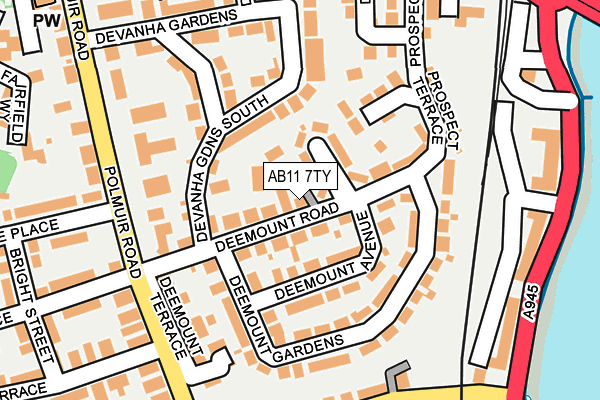 AB11 7TY map - OS OpenMap – Local (Ordnance Survey)