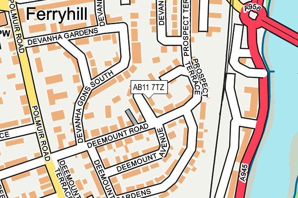 AB11 7TZ map - OS OpenMap – Local (Ordnance Survey)