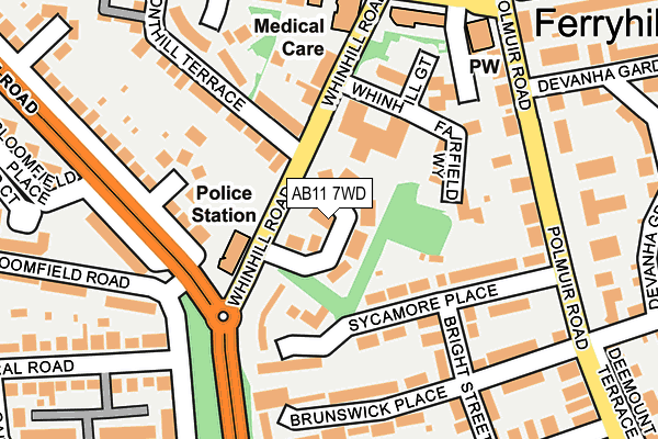 AB11 7WD map - OS OpenMap – Local (Ordnance Survey)