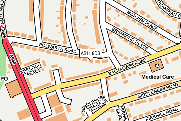 AB11 8DB map - OS OpenMap – Local (Ordnance Survey)