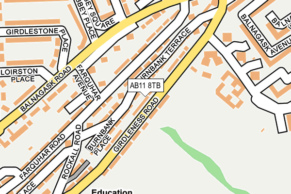 AB11 8TB map - OS OpenMap – Local (Ordnance Survey)