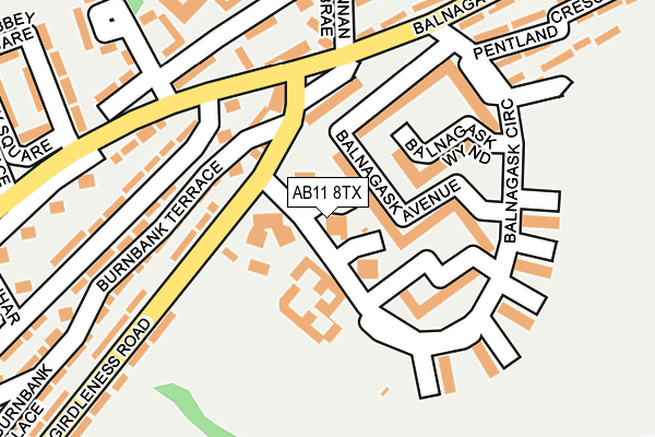 AB11 8TX map - OS OpenMap – Local (Ordnance Survey)
