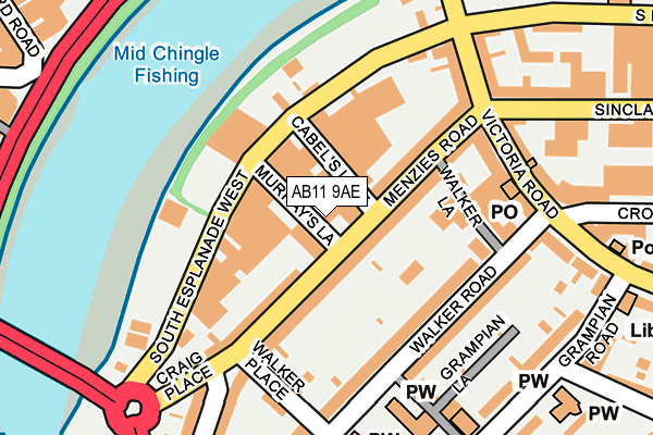 AB11 9AE map - OS OpenMap – Local (Ordnance Survey)