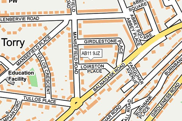 AB11 9JZ map - OS OpenMap – Local (Ordnance Survey)