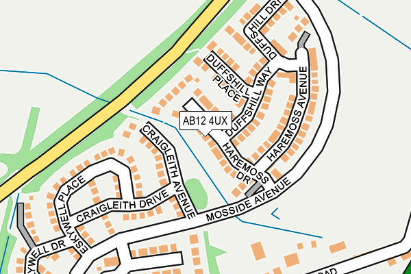 AB12 4UX map - OS OpenMap – Local (Ordnance Survey)