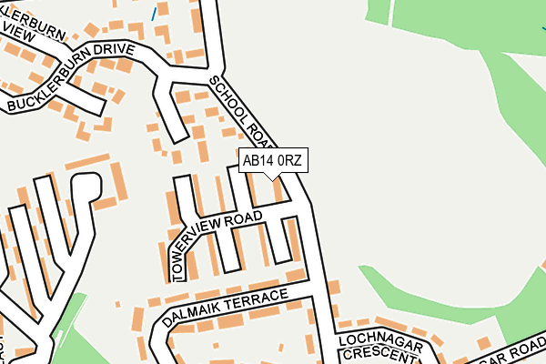 AB14 0RZ map - OS OpenMap – Local (Ordnance Survey)