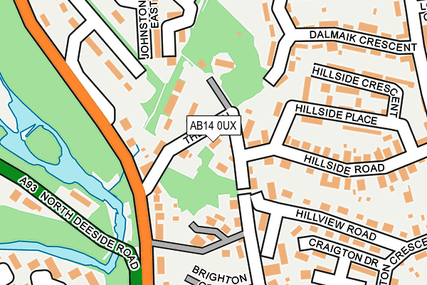 AB14 0UX map - OS OpenMap – Local (Ordnance Survey)