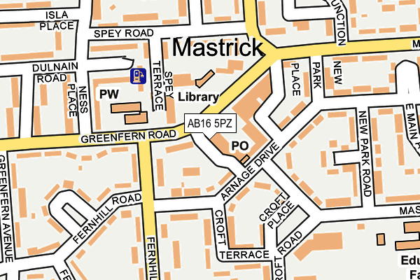 AB16 5PZ map - OS OpenMap – Local (Ordnance Survey)