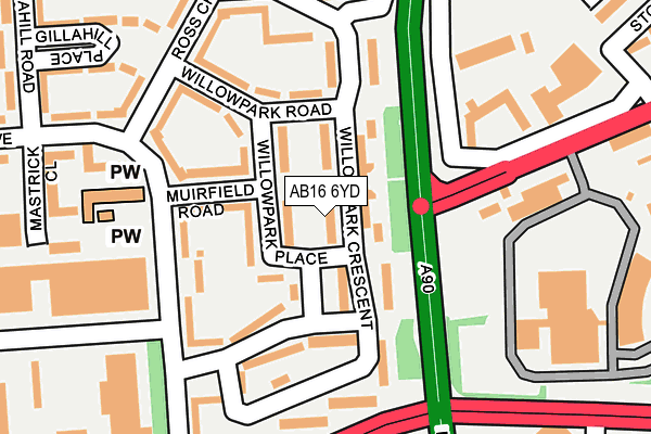 AB16 6YD map - OS OpenMap – Local (Ordnance Survey)