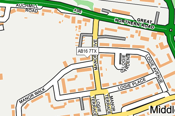 AB16 7TX map - OS OpenMap – Local (Ordnance Survey)