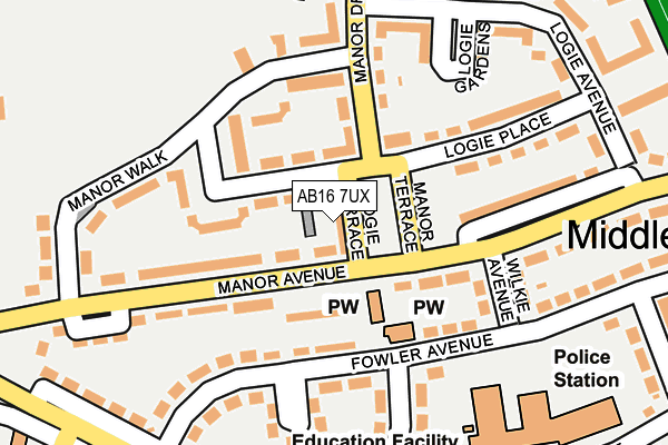 AB16 7UX map - OS OpenMap – Local (Ordnance Survey)
