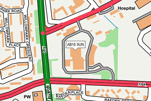 AB16 9UN map - OS OpenMap – Local (Ordnance Survey)