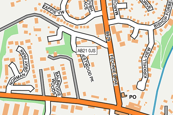 AB21 0JS map - OS OpenMap – Local (Ordnance Survey)