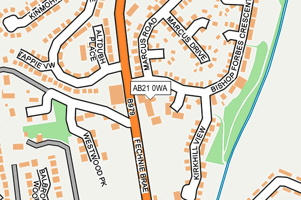 AB21 0WA map - OS OpenMap – Local (Ordnance Survey)