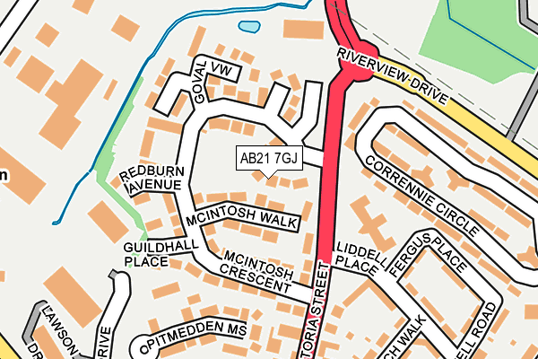 AB21 7GJ map - OS OpenMap – Local (Ordnance Survey)