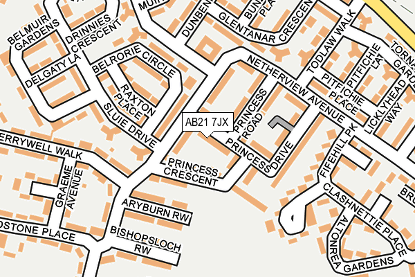 AB21 7JX map - OS OpenMap – Local (Ordnance Survey)