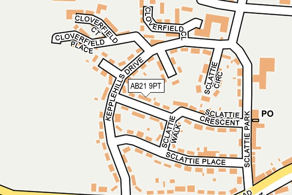 AB21 9PT map - OS OpenMap – Local (Ordnance Survey)
