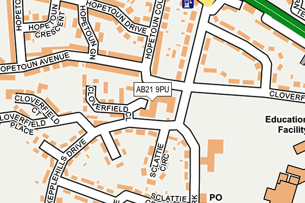 AB21 9PU map - OS OpenMap – Local (Ordnance Survey)