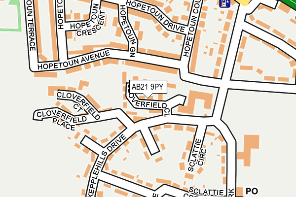 AB21 9PY map - OS OpenMap – Local (Ordnance Survey)