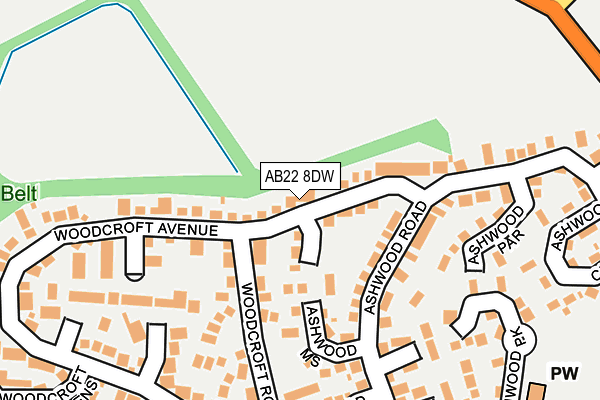 AB22 8DW map - OS OpenMap – Local (Ordnance Survey)