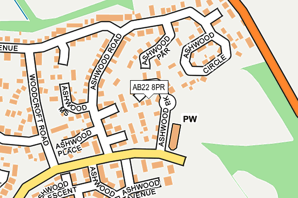 AB22 8PR map - OS OpenMap – Local (Ordnance Survey)