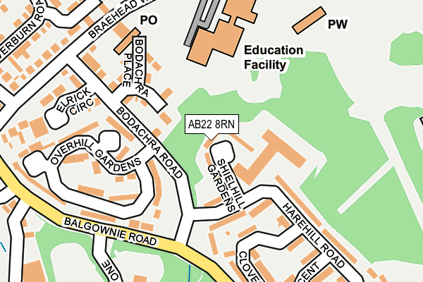 AB22 8RN map - OS OpenMap – Local (Ordnance Survey)