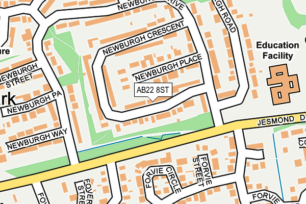 AB22 8ST map - OS OpenMap – Local (Ordnance Survey)