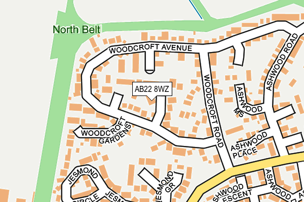 AB22 8WZ map - OS OpenMap – Local (Ordnance Survey)