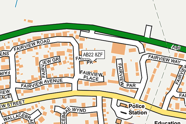 AB22 8ZF map - OS OpenMap – Local (Ordnance Survey)