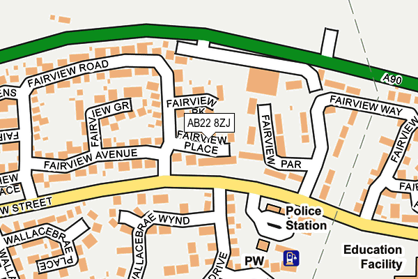 AB22 8ZJ map - OS OpenMap – Local (Ordnance Survey)