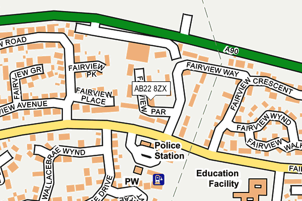 AB22 8ZX map - OS OpenMap – Local (Ordnance Survey)