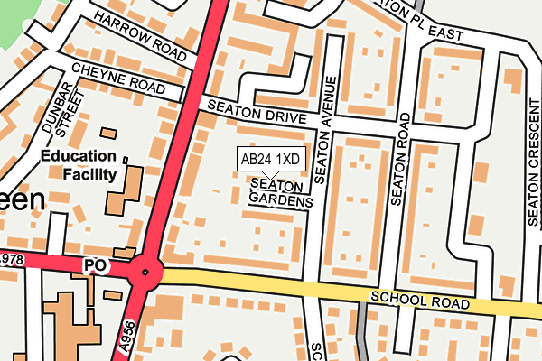 AB24 1XD map - OS OpenMap – Local (Ordnance Survey)