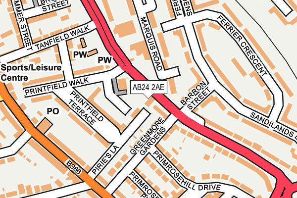 AB24 2AE map - OS OpenMap – Local (Ordnance Survey)