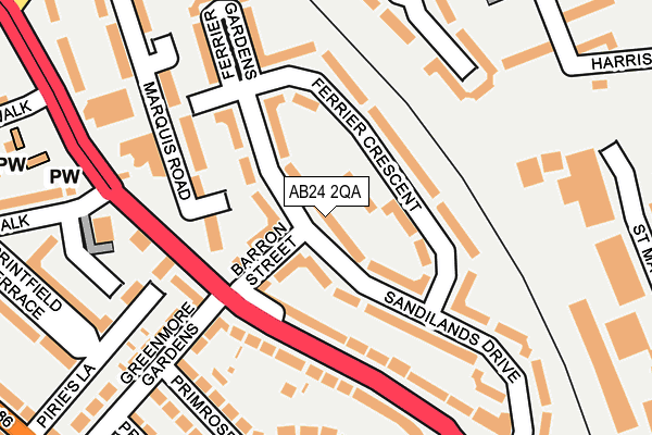 AB24 2QA map - OS OpenMap – Local (Ordnance Survey)