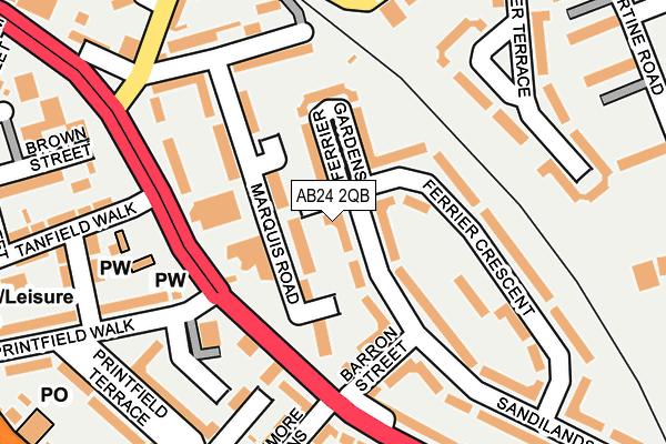 AB24 2QB map - OS OpenMap – Local (Ordnance Survey)