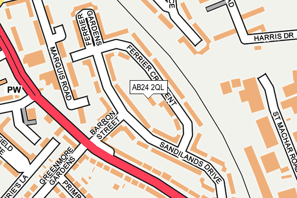 AB24 2QL map - OS OpenMap – Local (Ordnance Survey)