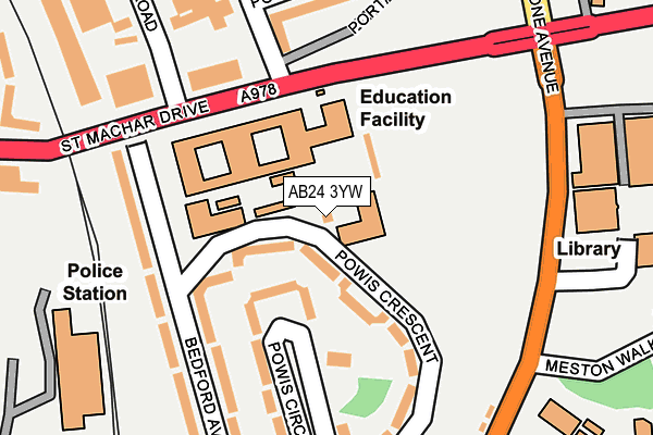 AB24 3YW map - OS OpenMap – Local (Ordnance Survey)