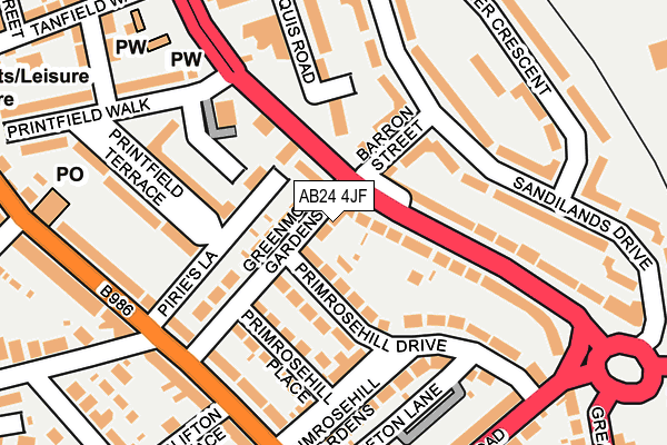 AB24 4JF map - OS OpenMap – Local (Ordnance Survey)
