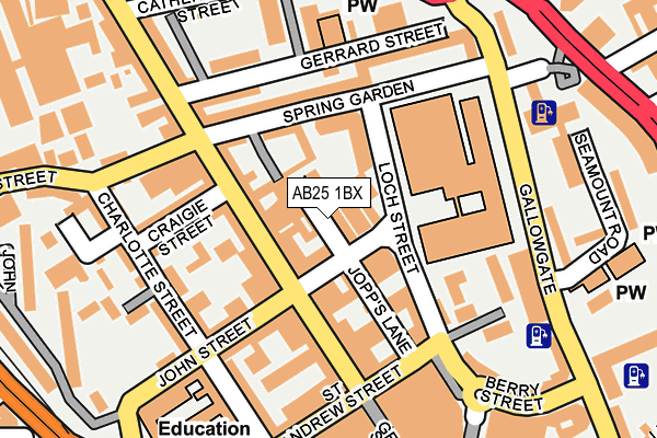 AB25 1BX map - OS OpenMap – Local (Ordnance Survey)