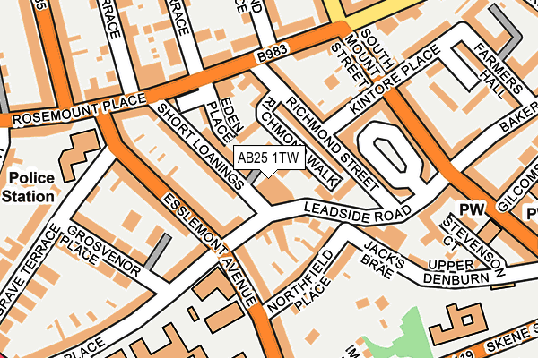 AB25 1TW map - OS OpenMap – Local (Ordnance Survey)