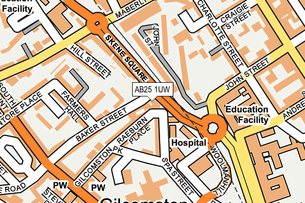 AB25 1UW map - OS OpenMap – Local (Ordnance Survey)