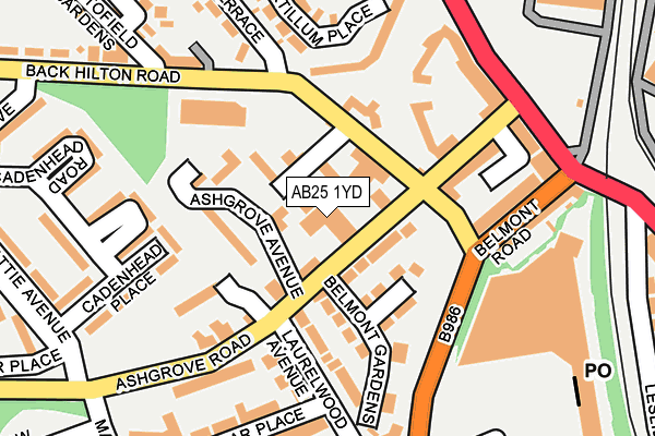 AB25 1YD map - OS OpenMap – Local (Ordnance Survey)