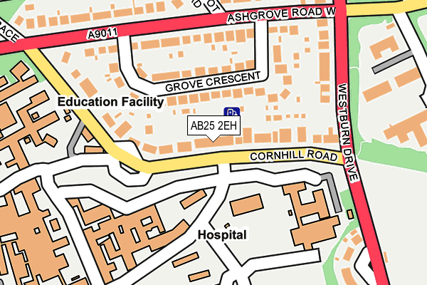 AB25 2EH map - OS OpenMap – Local (Ordnance Survey)