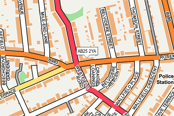 AB25 2YA map - OS OpenMap – Local (Ordnance Survey)