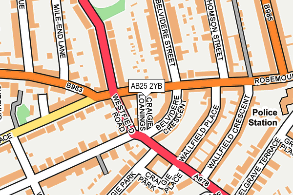 AB25 2YB map - OS OpenMap – Local (Ordnance Survey)