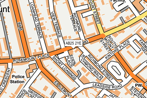 AB25 2YE map - OS OpenMap – Local (Ordnance Survey)