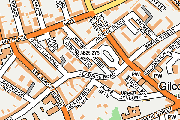 AB25 2YS map - OS OpenMap – Local (Ordnance Survey)