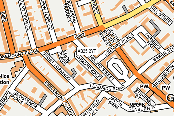 AB25 2YT map - OS OpenMap – Local (Ordnance Survey)