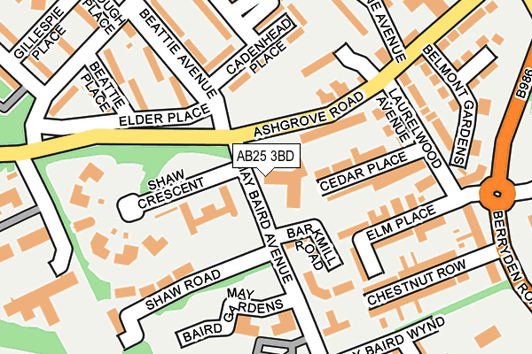 AB25 3BD map - OS OpenMap – Local (Ordnance Survey)