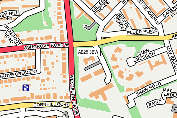 AB25 3BW map - OS OpenMap – Local (Ordnance Survey)